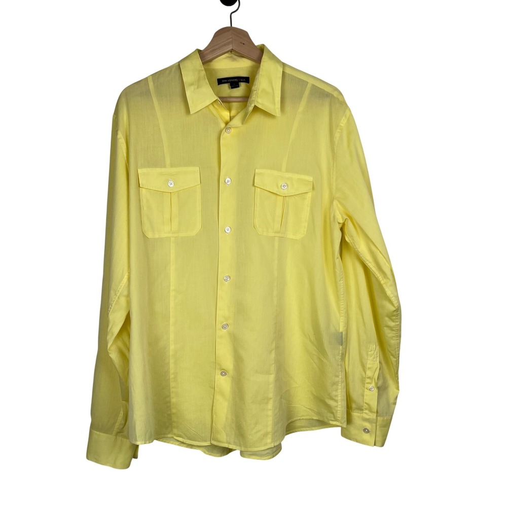 John Varvatos USA Mens Yellow Cotton Long Sleeve Button Down Shirt Large